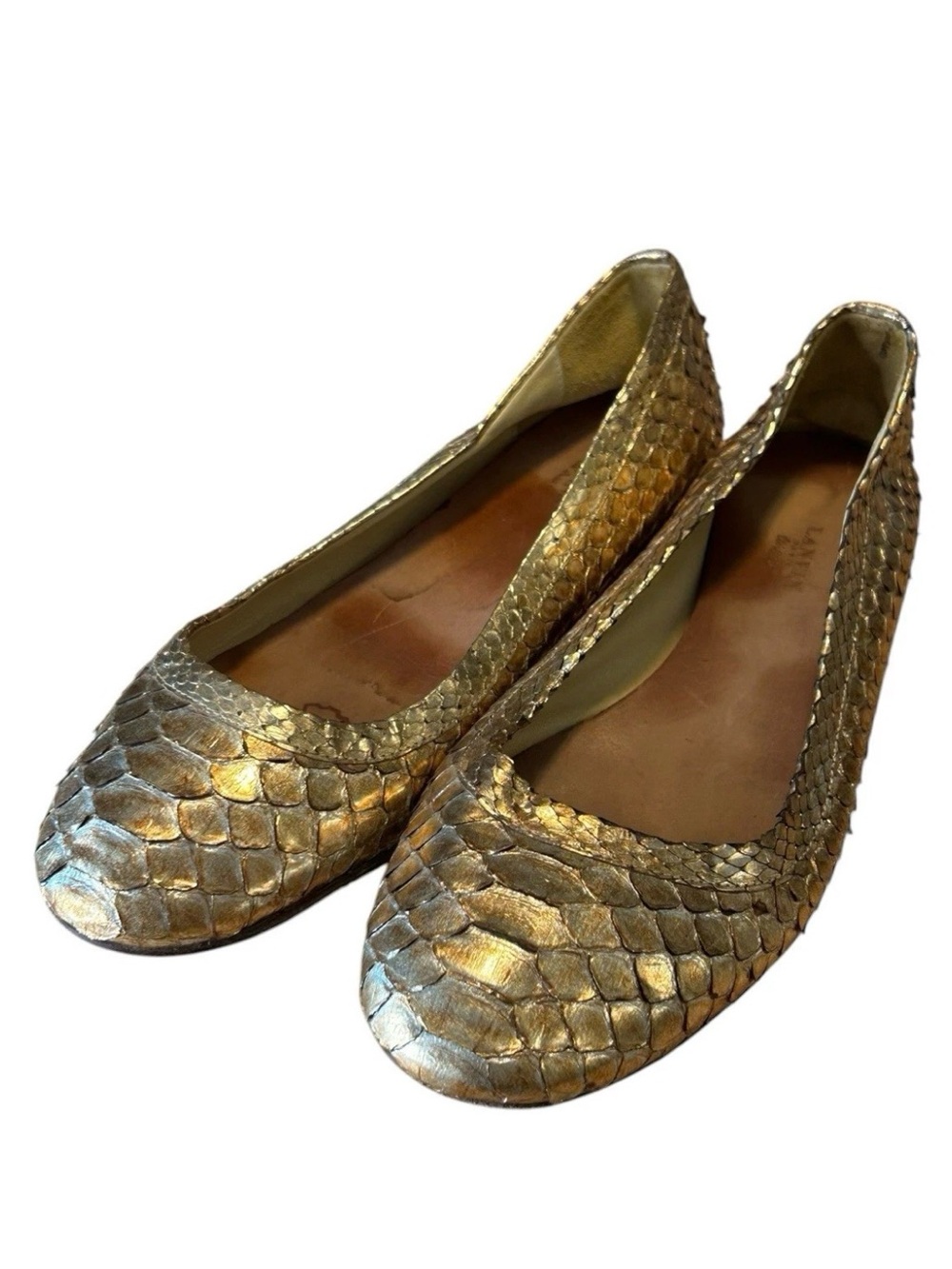 Lanvin Gold Snakeskin Embossed Leather Ballerina Flats Size 40 EU (9 1/2 US)
